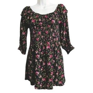 American Eagle Floral Off Shoulder Romper‎ Size Medium ruffle collar black